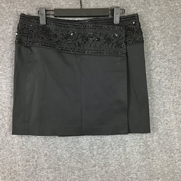 Express Embellished Black Wrap Mini Skirt Sz 7/8 - Picture 1 of 10